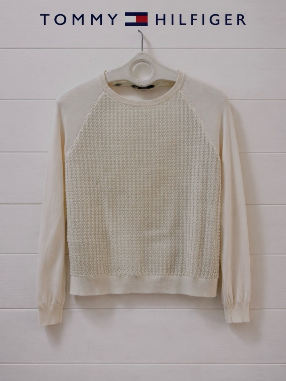 TOMMY HILFIGER - XS - White Textured Front Sweater